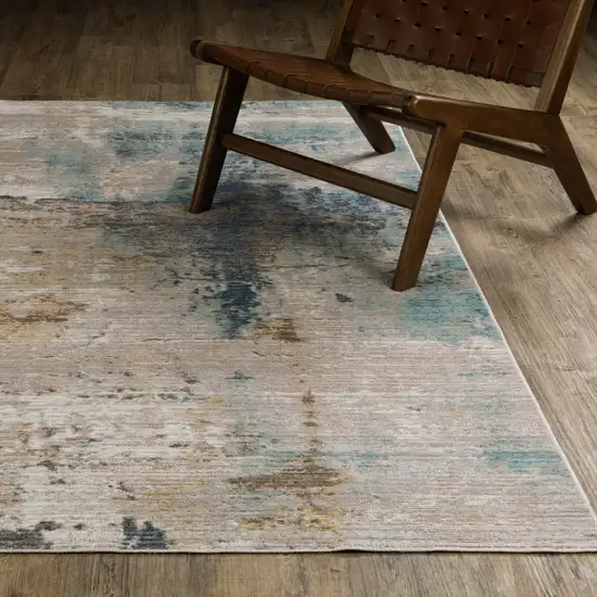 8' Ivory And Blue Abstract Runner Rug Photo 5