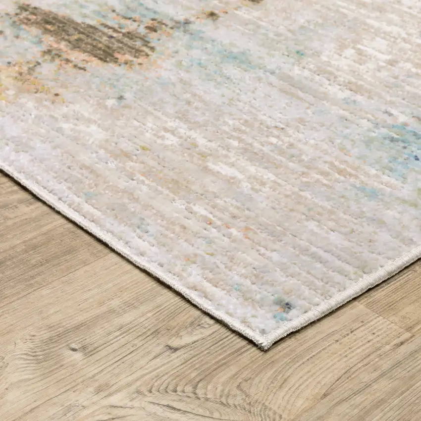 8' Ivory And Blue Abstract Runner Rug Photo 6
