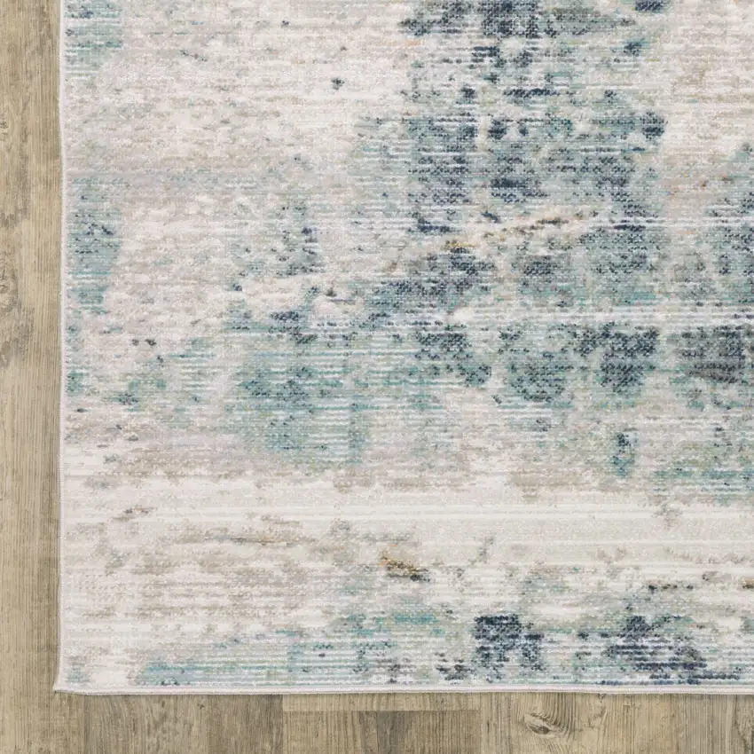8' Ivory And Blue Abstract Runner Rug Photo 9