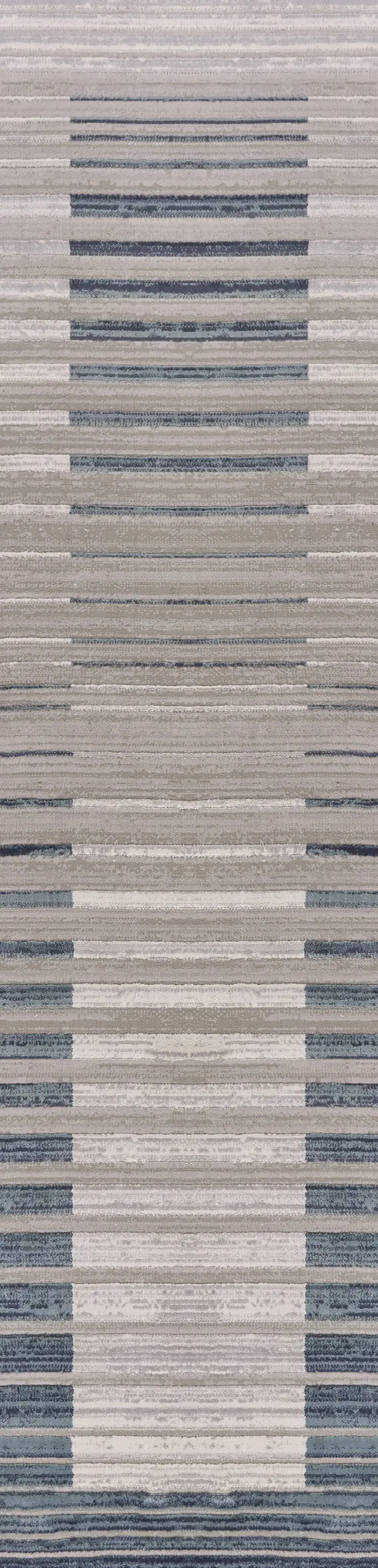 8' Ivory And Blue Abstract Runner Rug Photo 1