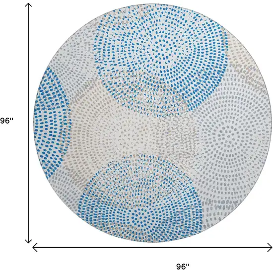 8' Ivory And Blue Abstract Washable Round Rug With UV Protection Photo 3