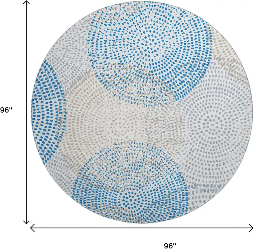 8' Ivory And Blue Abstract Washable Round Rug With UV Protection Photo 3