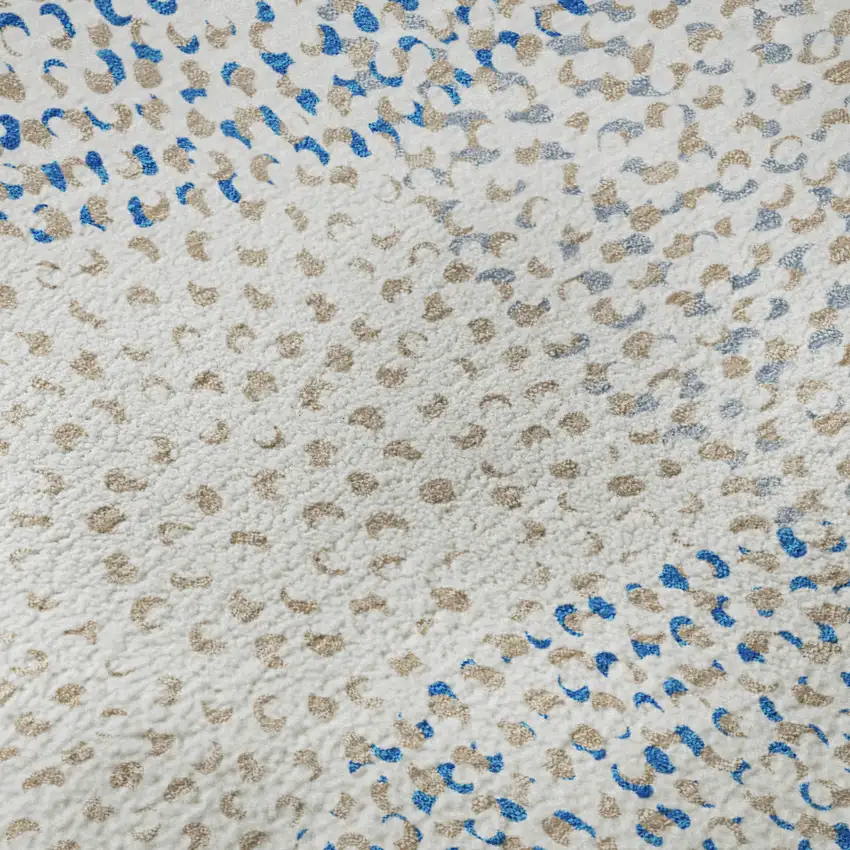 8' Ivory And Blue Abstract Washable Round Rug With UV Protection Photo 9