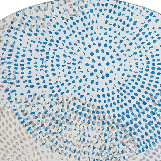 8' Ivory And Blue Abstract Washable Round Rug With UV Protection Photo 3