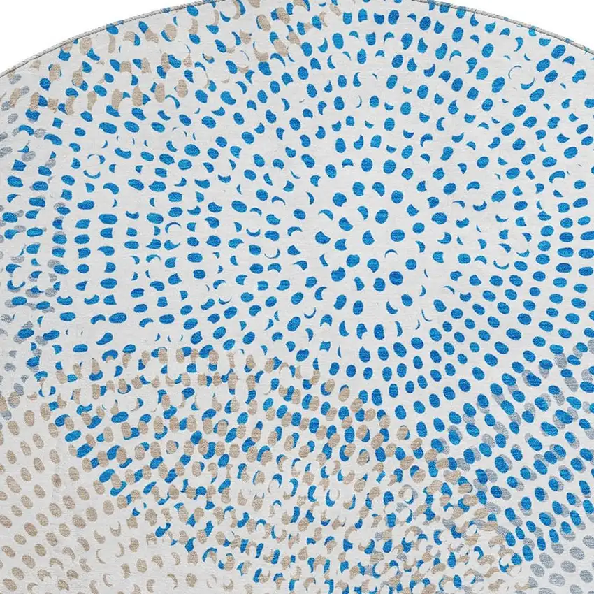8' Ivory And Blue Abstract Washable Round Rug With UV Protection Photo 3