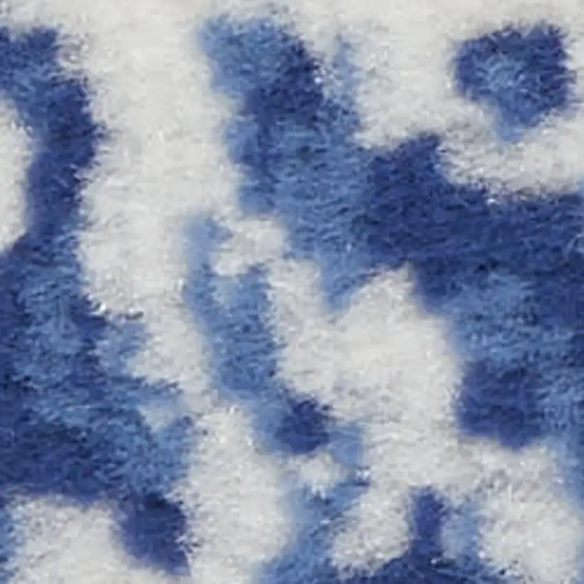 8' Ivory And Blue Damask Distressed Runner Rug Photo 2