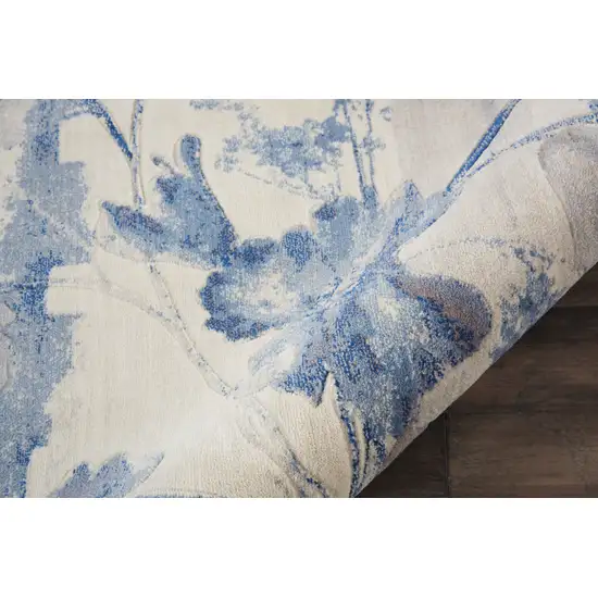 4' Ivory And Blue Floral Non Skid Round Rug Photo 9