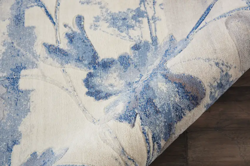 4' Ivory And Blue Floral Non Skid Round Rug Photo 9