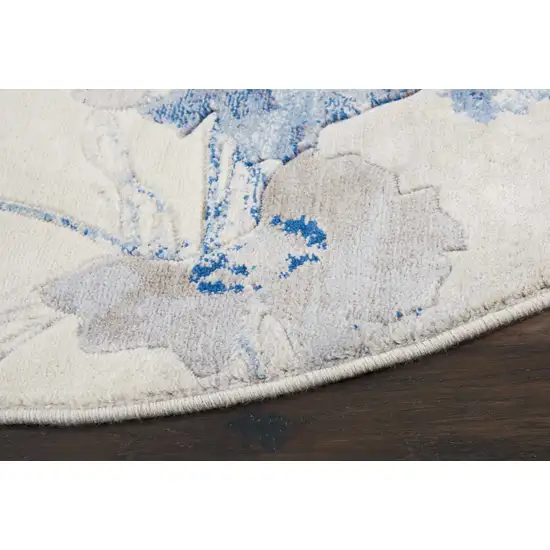 4' Ivory And Blue Floral Non Skid Round Rug Photo 8