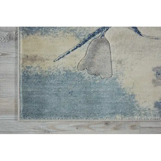 8' Ivory And Blue Floral Non Skid Runner Rug Photo 8