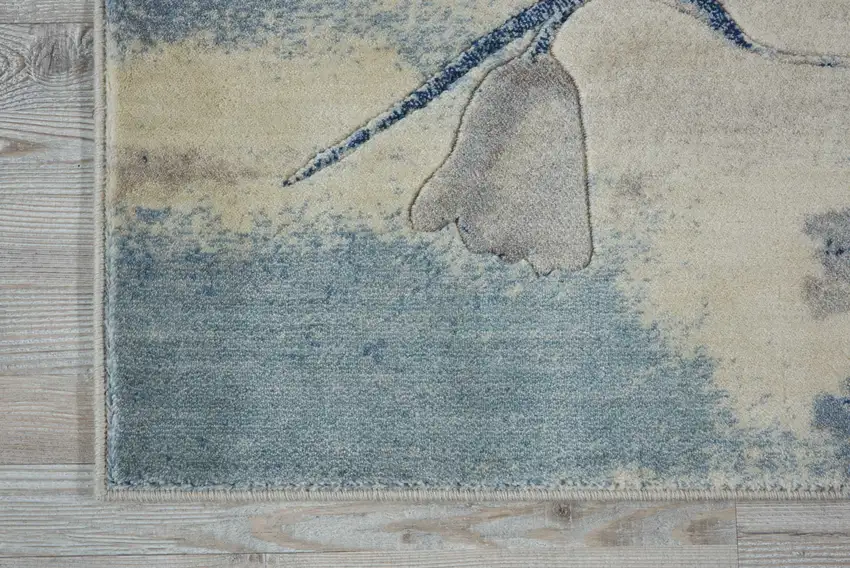 8' Ivory And Blue Floral Non Skid Runner Rug Photo 8