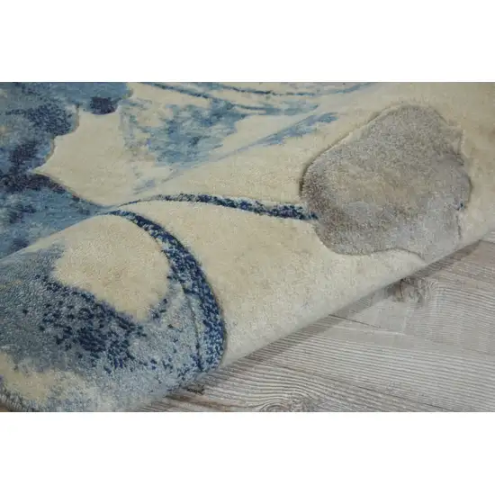 8' Ivory And Blue Floral Non Skid Runner Rug Photo 9