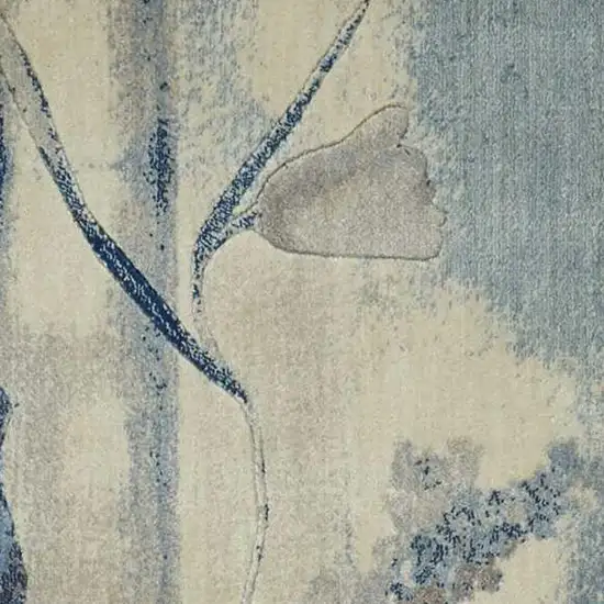 8' Ivory And Blue Floral Non Skid Runner Rug Photo 3