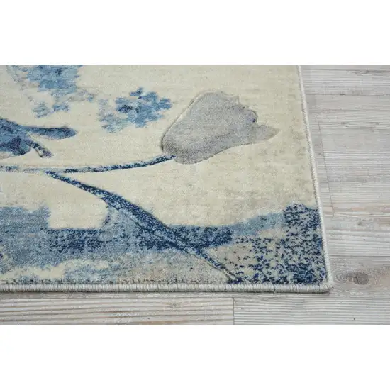 8' Ivory And Blue Floral Non Skid Runner Rug Photo 6