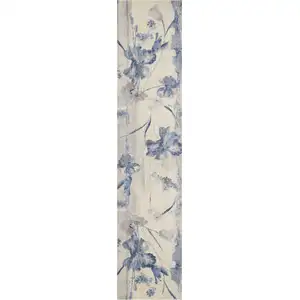 Photo of 10' Ivory And Blue Floral Non Skid Runner Rug