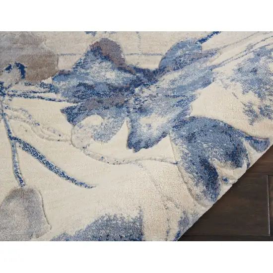 10' Ivory And Blue Floral Non Skid Runner Rug Photo 7