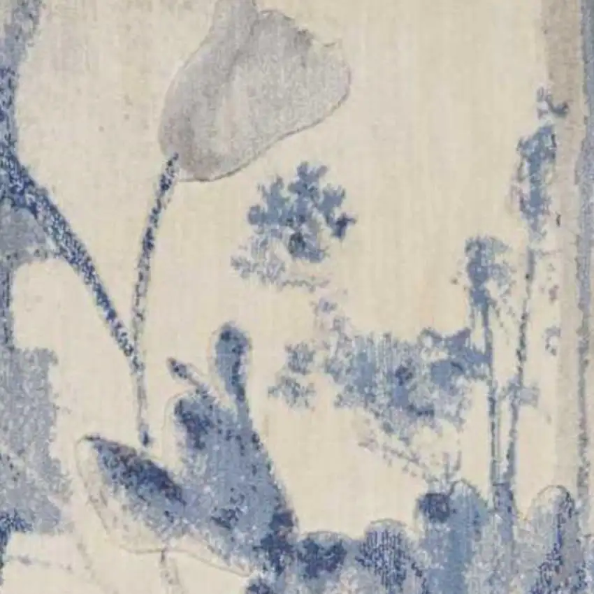 10' Ivory And Blue Floral Non Skid Runner Rug Photo 3