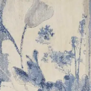 Photo of 10' Ivory And Blue Floral Non Skid Runner Rug