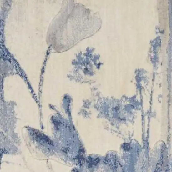 10' Ivory And Blue Floral Non Skid Runner Rug Photo 3