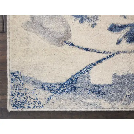 10' Ivory And Blue Floral Non Skid Runner Rug Photo 6