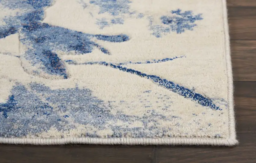 10' Ivory And Blue Floral Non Skid Runner Rug Photo 9