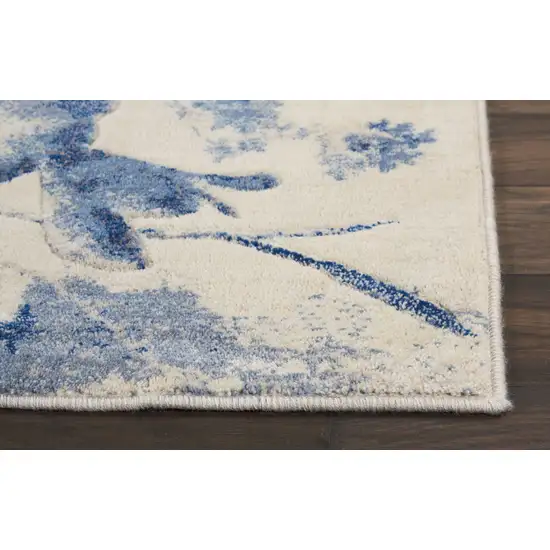 10' Ivory And Blue Floral Non Skid Runner Rug Photo 9