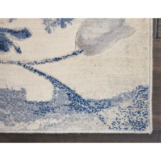 10' Ivory And Blue Floral Non Skid Runner Rug Photo 8