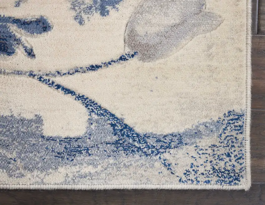 10' Ivory And Blue Floral Non Skid Runner Rug Photo 8