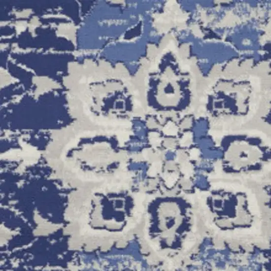 8' Ivory And Blue Floral Round Rug Photo 4