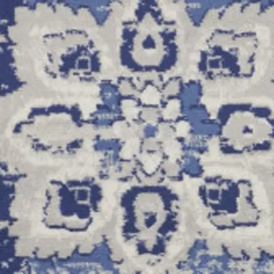 8' Ivory And Blue Floral Round Rug Photo 7