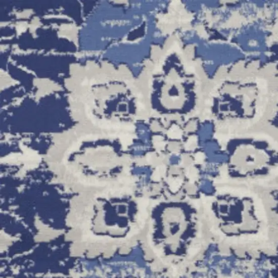 8' Ivory And Blue Floral Round Rug Photo 8