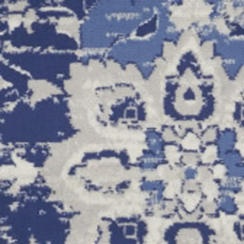 8' Ivory And Blue Floral Round Rug Photo 3