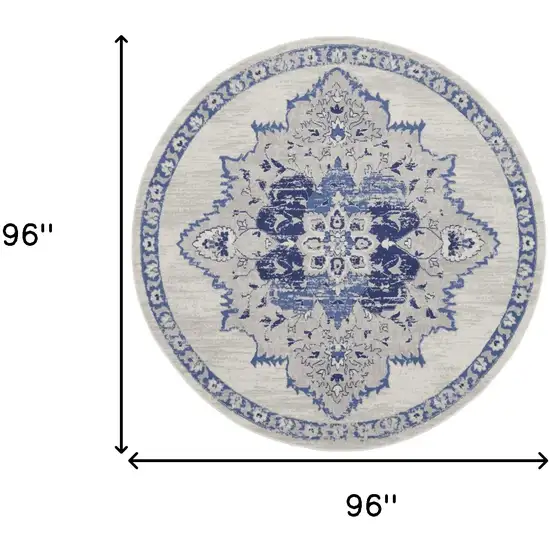 8' Ivory And Blue Floral Round Rug Photo 3