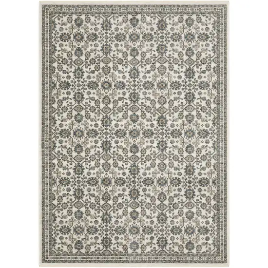 8' Ivory And Blue Floral Runner Rug With Fringe Photo 2