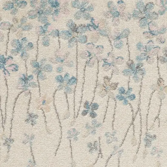 7' Ivory And Blue Floral Vines Runner Rug Photo 5