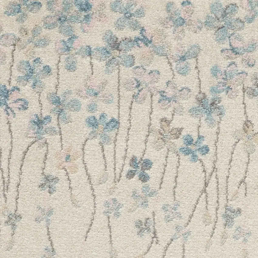 7' Ivory And Blue Floral Vines Runner Rug Photo 5