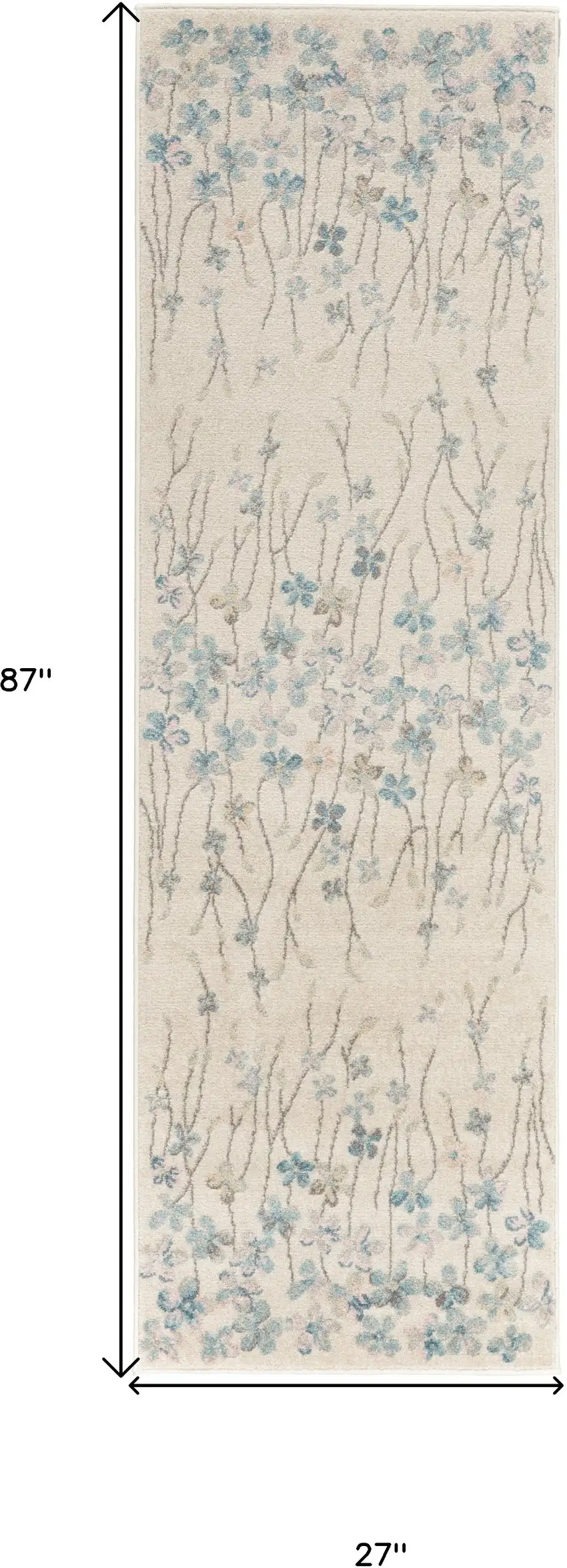 7' Ivory And Blue Floral Vines Runner Rug Photo 3