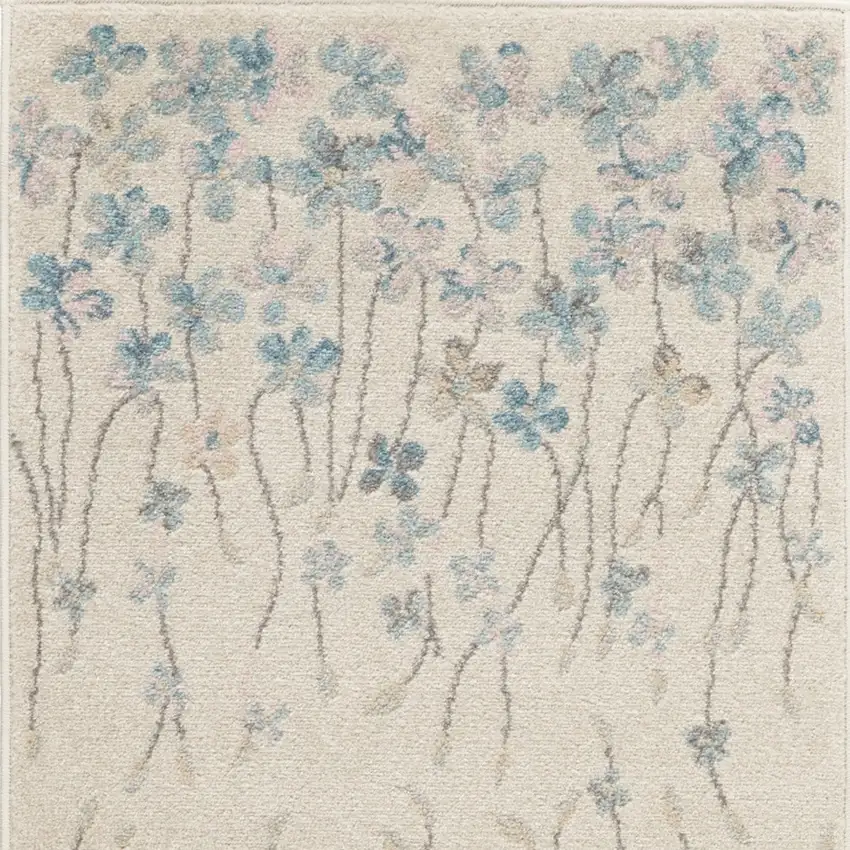 7' Ivory And Blue Floral Vines Runner Rug Photo 6