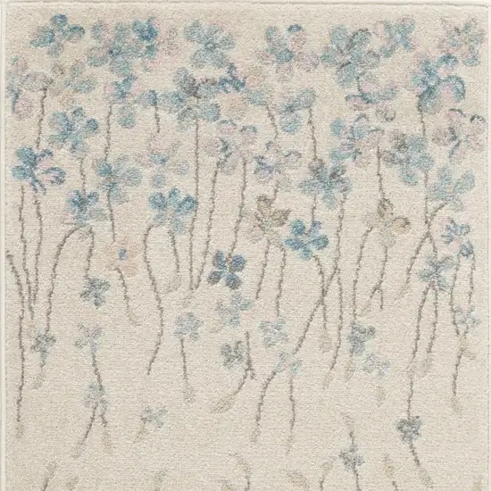 7' Ivory And Blue Floral Vines Runner Rug Photo 6