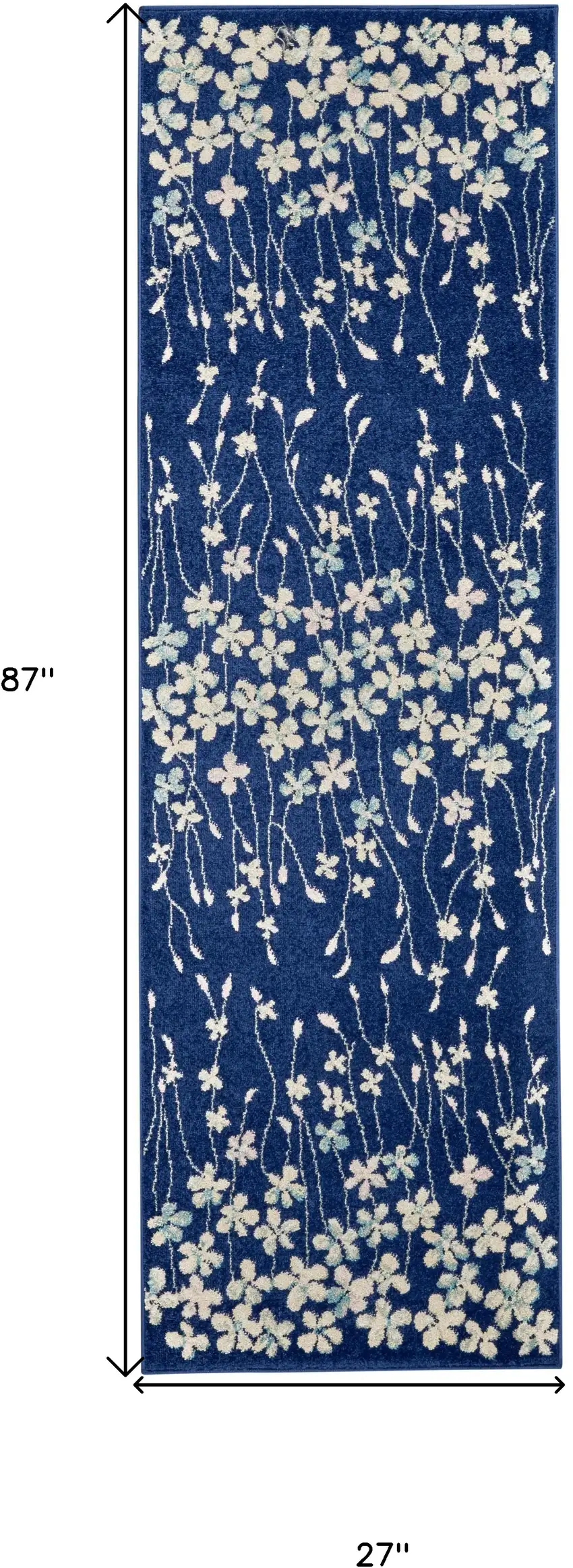 7' Ivory And Blue Floral Vines Runner Rug Photo 3