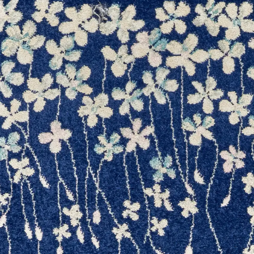 7' Ivory And Blue Floral Vines Runner Rug Photo 4