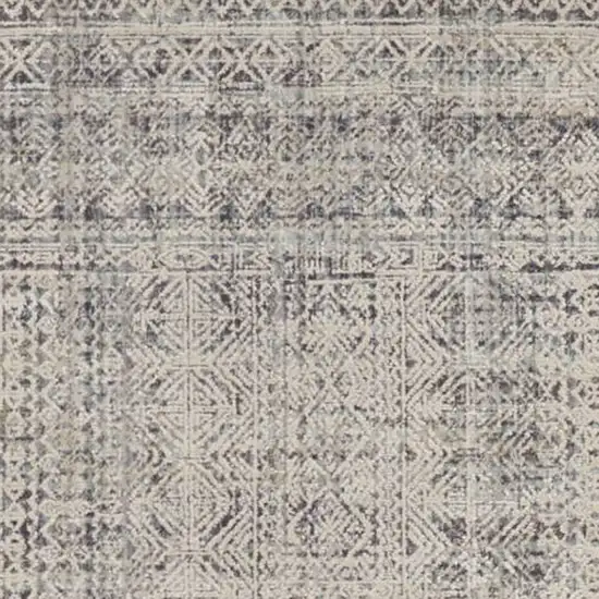 10' Ivory And Blue Geometric Distressed Runner Rug With Fringe Photo 4