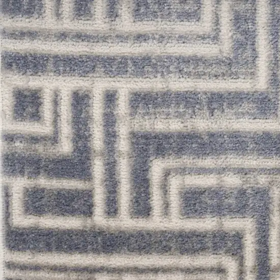 8' Ivory And Blue Geometric Runner Rug Photo 6