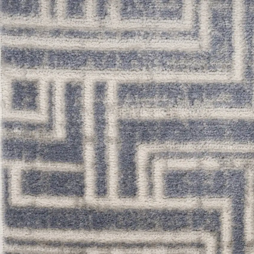 8' Ivory And Blue Geometric Runner Rug Photo 6