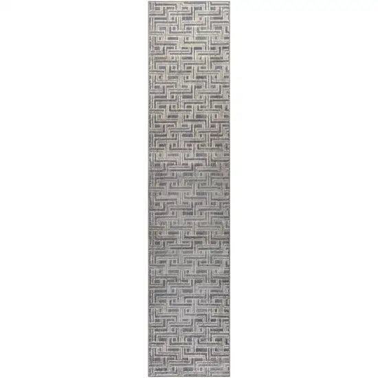 8' Ivory And Blue Geometric Runner Rug Photo 5