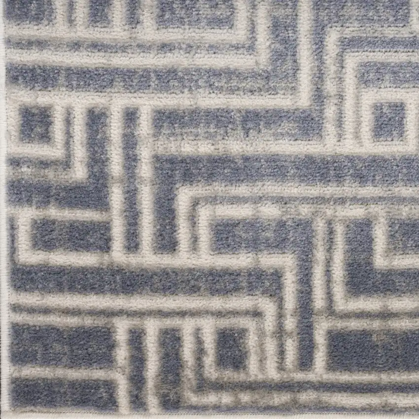 8' Ivory And Blue Geometric Runner Rug Photo 7