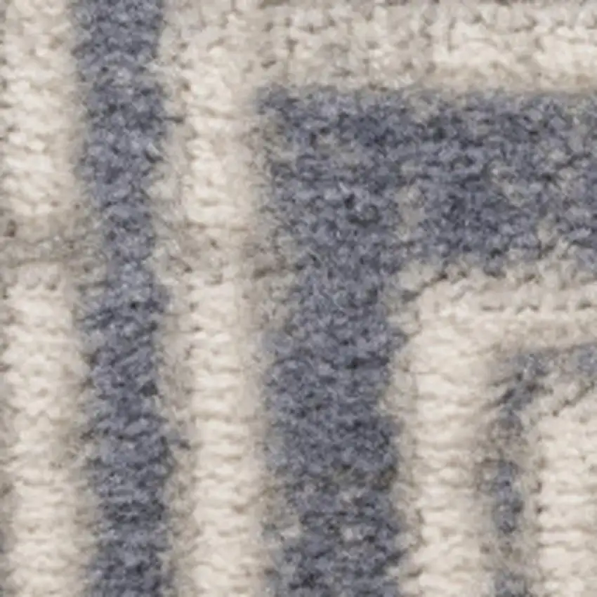 8' Ivory And Blue Geometric Runner Rug Photo 2