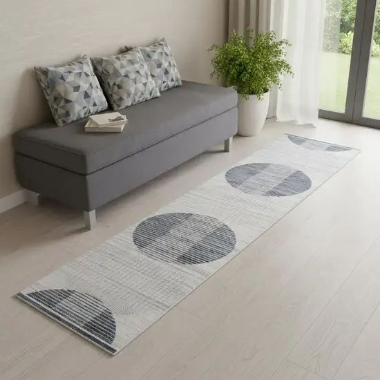 6' Ivory And Blue Geometric Runner Rug Photo 1