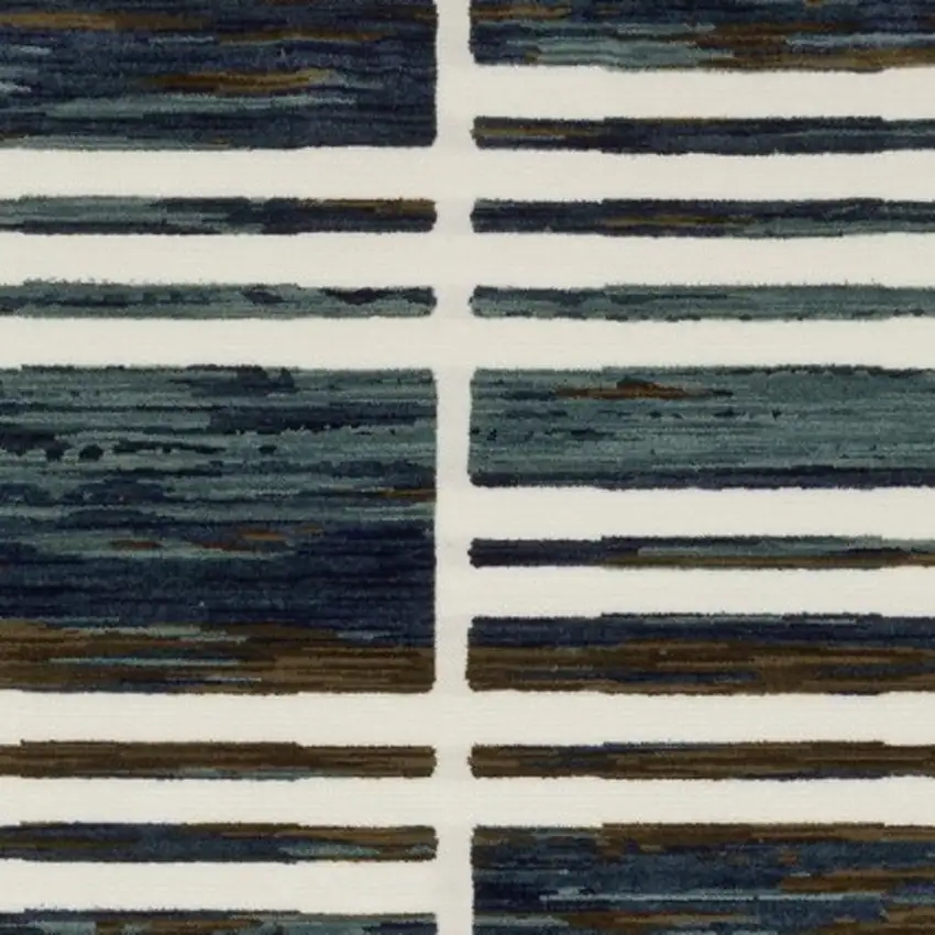 8' Ivory And Blue Geometric Runner Rug Photo 8