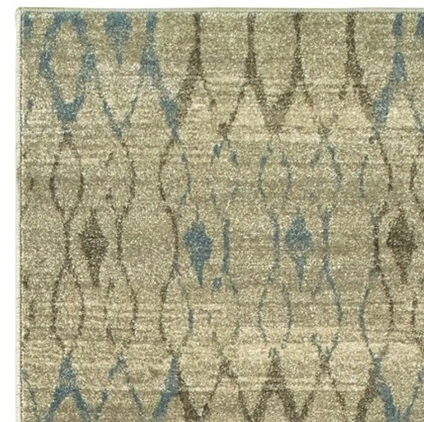 8' Ivory And Blue Geometric Runner Rug Photo 6